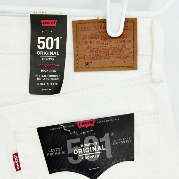 Levis 501 Women Original Straight Button White Denim Crop Jeans 29x26 Cotton NWT - Picture 13 of 14